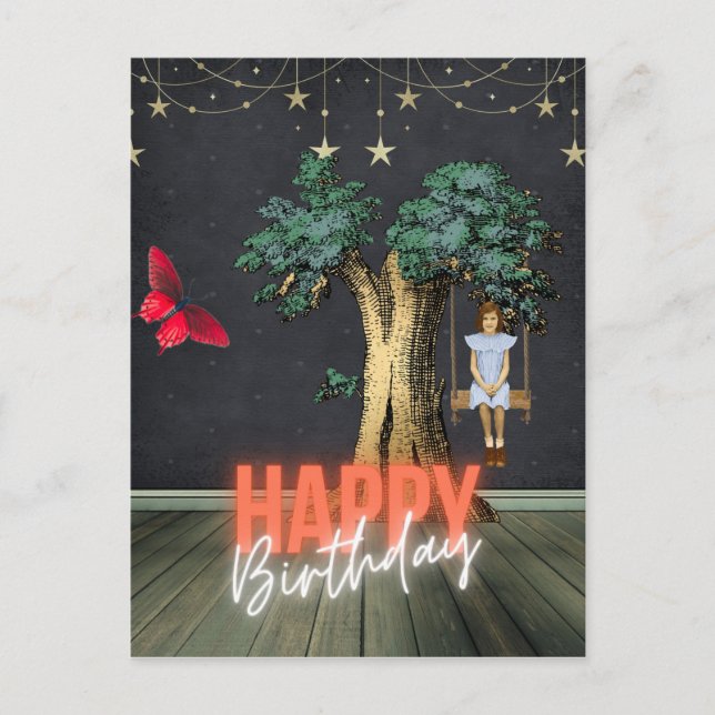 Carte Postale Whimsical Joyeux anniversaire Surreal Altered Art (Devant)