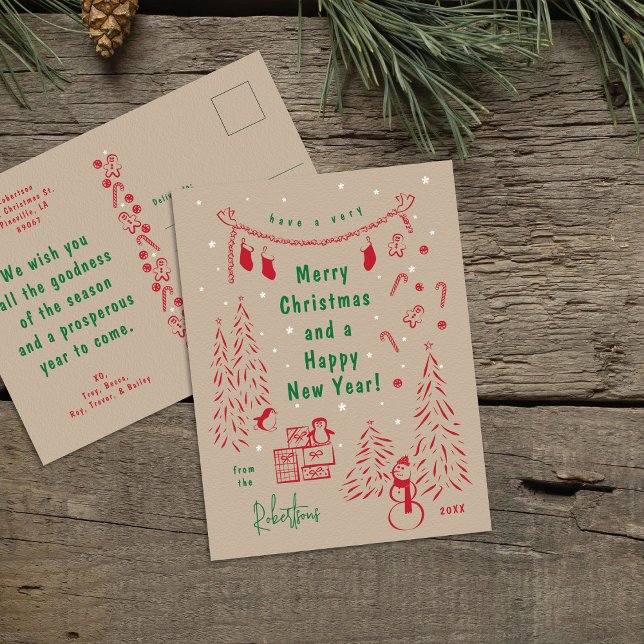Carte postale Whimsical Kraft Papier de Noël (Créateur téléchargé)