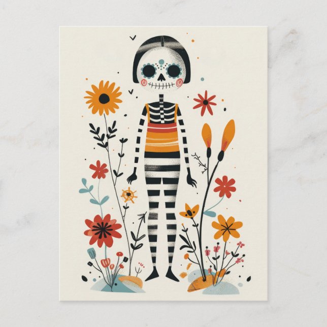 Carte Postale Whimsical La Catrina Floral Day of Dead (Devant)