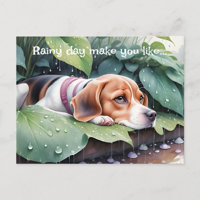 Carte Postale Whimsical mignon Beagle Rainy Day Vert Botanique (Devant)