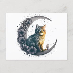 Carte Postale Whimsical Moonlit Cat Art