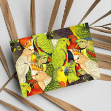 Whimsical Nature Green Parrots Oiseaux Motif