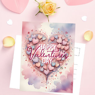 Carte Postale Whimsical Pastel Aquarelle Coeur Saint-Valentin