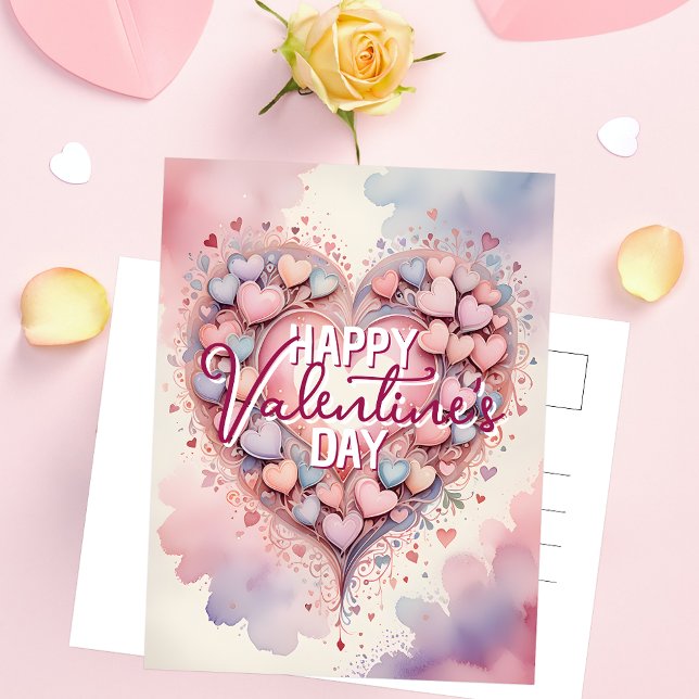 Carte Postale Whimsical Pastel Aquarelle Coeur Saint-Valentin (Créateur téléchargé)