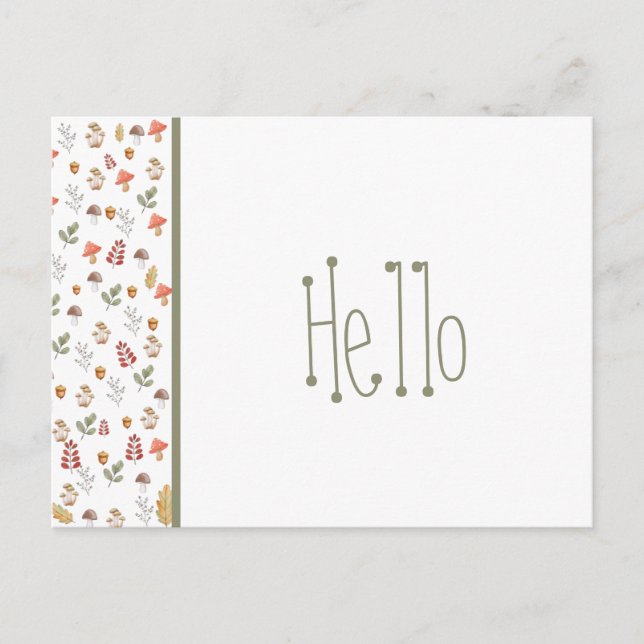 Carte Postale Whimsical Red Green Champignons Brown et Acorn (Devant)