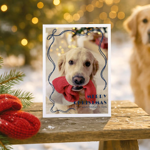 Carte Postale Whimsical Red Ribbon Pet Photo Joyeux Noël