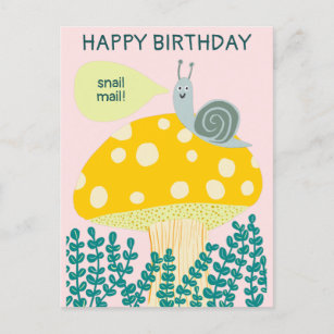 Carte Postale Whimsical snail on Magical Mushroom CUSTOM Bday