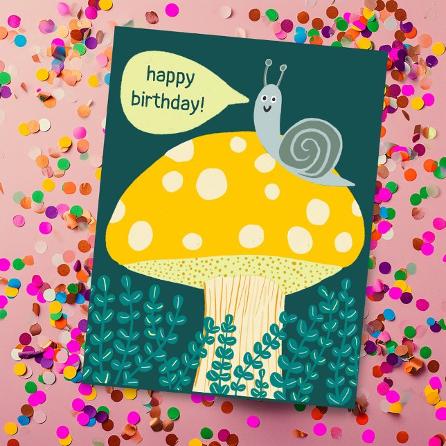 Carte Postale Whimsical snail on Magical Mushroom CUSTOM Bday (Whimsical Snail on Magical Mushroom CUSTOM Bday Cute Postcard
)