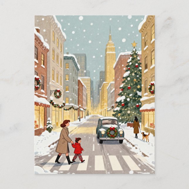 Carte Postale Whimsical Snowy City Street Christmas (Devant)