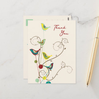 Carte Postale Whimsical Summer Bird and Swirls Modern Merci