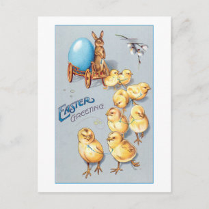 Carte Postale Whimsical Vintage Chicks et lapin de Pâques
