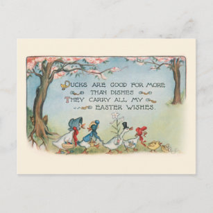Carte Postale Whimsical Vintage Famille de canard de Pâques