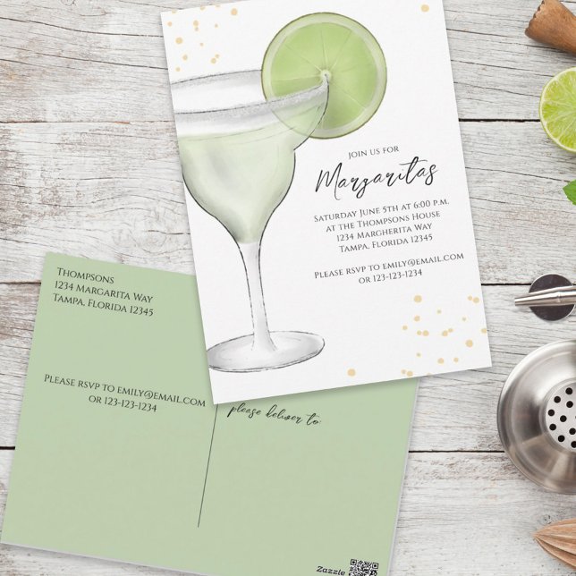 Carte Postale Whimsical Watercolor Margarita Lime Calligraphy (Créateur téléchargé)