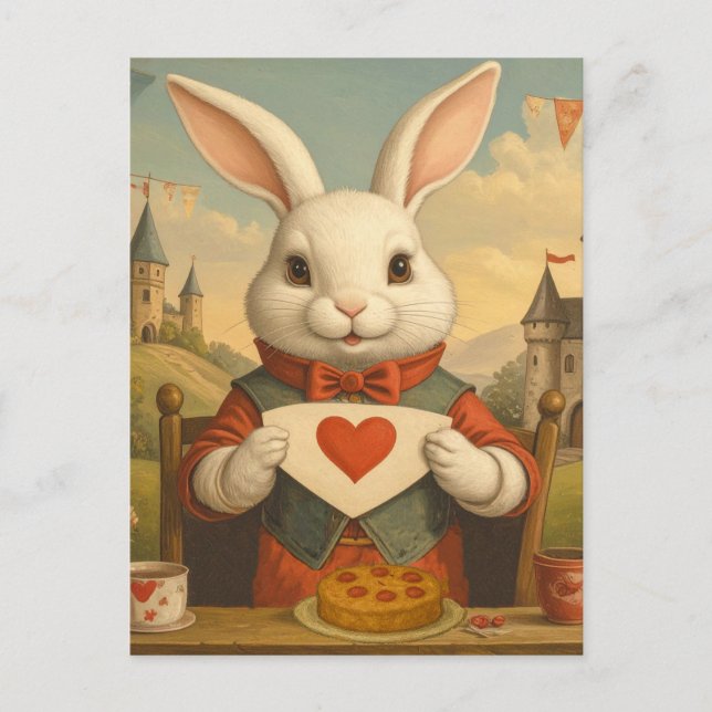 Carte Postale Whimsical White Coeurs de lapin Enchanted Wonderla (Devant)