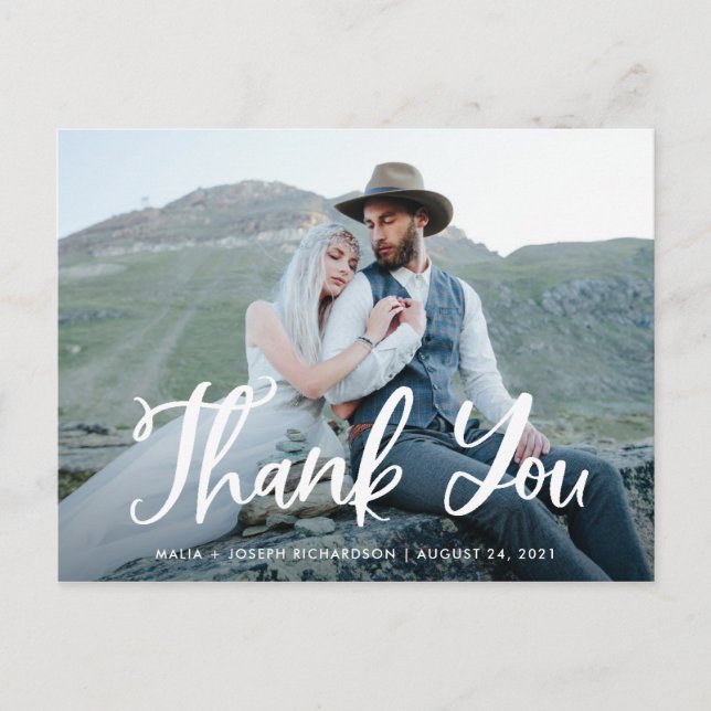 Carte Postale Whimsy bleu | Merci photo mariage (Devant)
