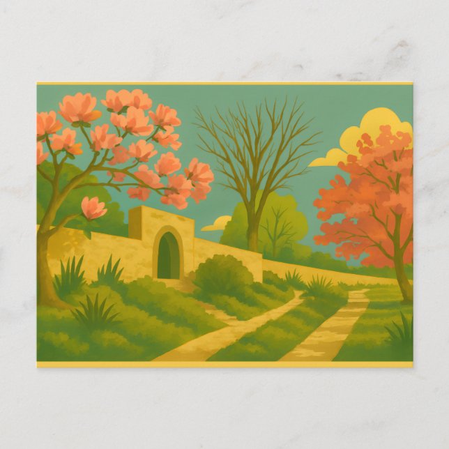 Carte Postale Whimsy Gate - Peinture Stylisée sur le chemin du j (Devant)