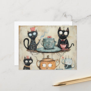 Carte Postale Whimsy Kitty Tea Party