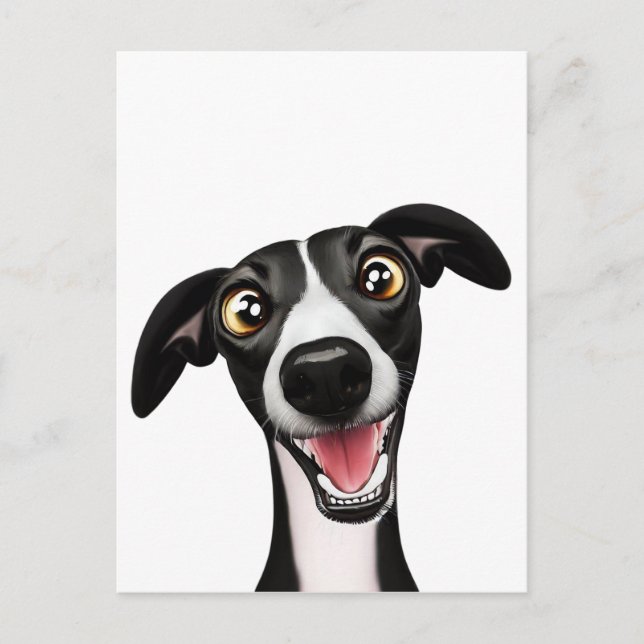 Carte Postale Whippet espiègle dans un mignon dessin animé (Devant)