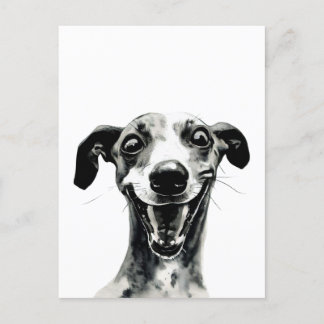 Carte Postale Whippet noir et blanc | Cute Greyhound
