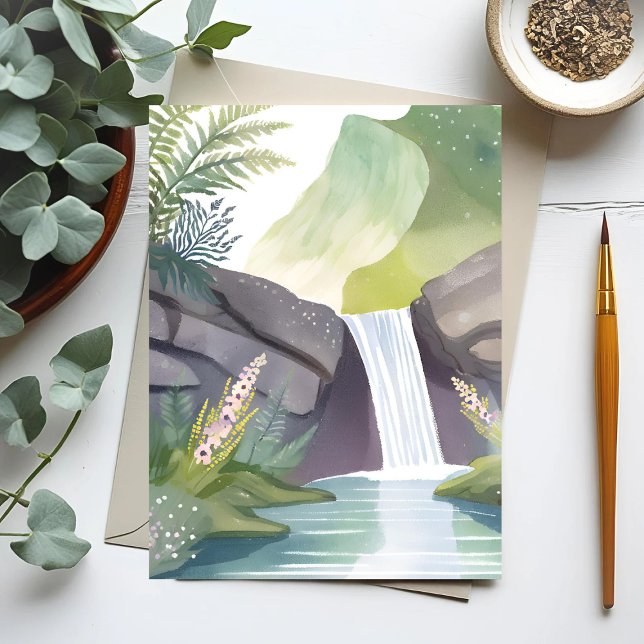 Carte Postale Whisper de chute d'eau | Paysage de l'aquarelle na (Créateur téléchargé)