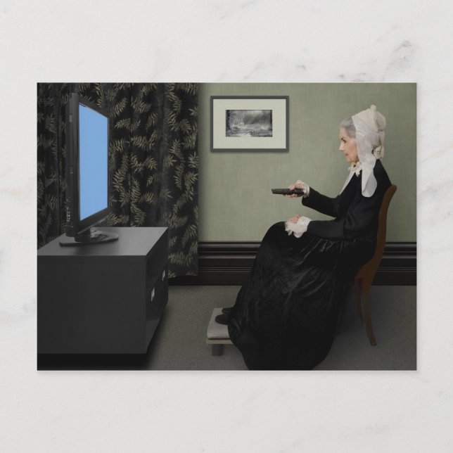 Carte Postale Whistler's Mother Watching T.V. with Remote (Devant)