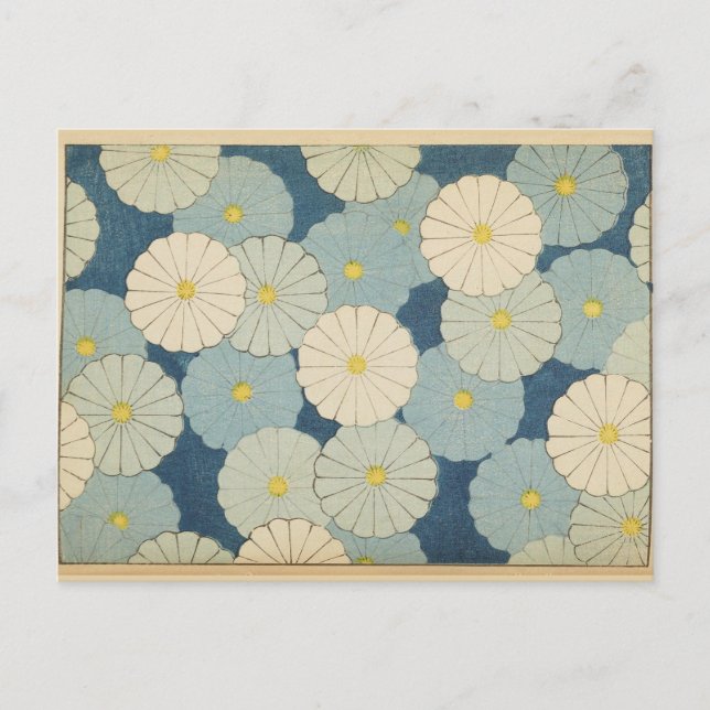 Carte Postale White and blue Japanese flower design postcard (Devant)