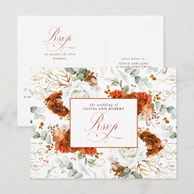 Carte Postale White and Terracotta Wedding RSVP Postcard (Devant / Derrière)
