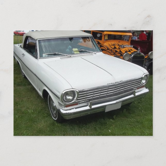 Carte Postale white chevy 1963 nova with chrome front view (Devant)