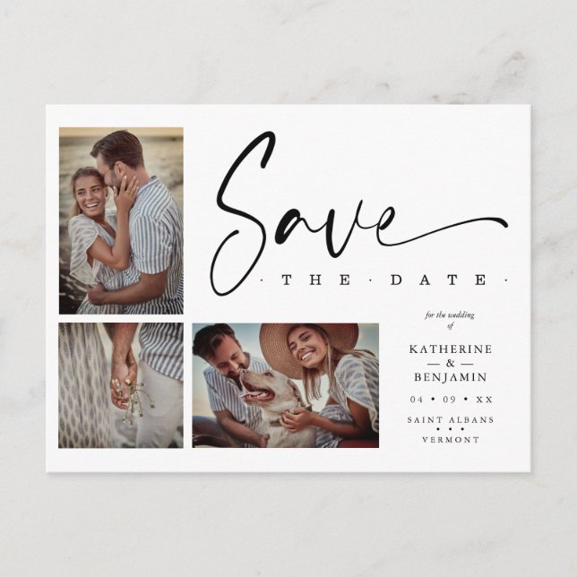 Carte Postale White Chic tendance Collage Mariage 3 Photos (Devant)