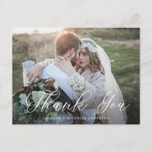 Carte Postale White Elegant Calligraphie Photo Mariage Merci