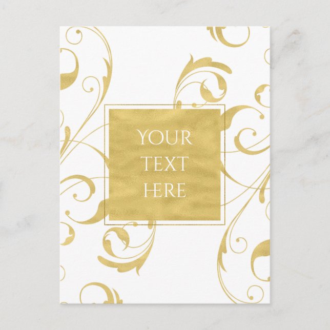 Carte Postale White & Faux Gold Floral Swirl Mariage élégant (Devant)