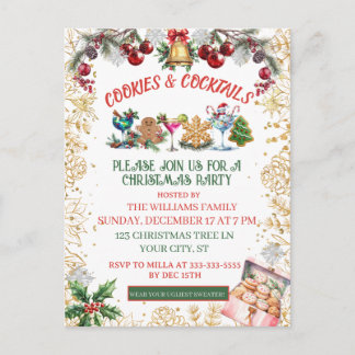 Carte Postale White & Gold Cookies & cocktails Holiday