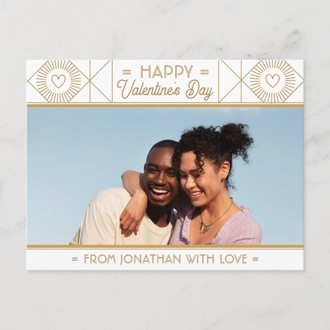 Carte Postale White & Gold Valentine's Day Photo personnalisée (Devant)