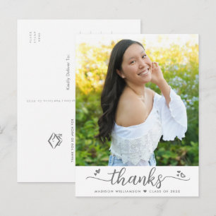 Carte Postale White Graduation Photo Script Coeurs Merci