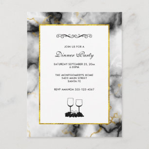 Carte Postale White Gray Marble with Gold Ribbon