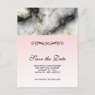 Carte Postale White Gray Marble with Gold Ribbon