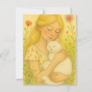 Carte Postale White Kitty Chat Maman