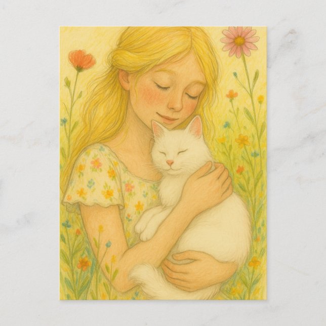 Carte Postale White Kitty Chat Maman (Devant)