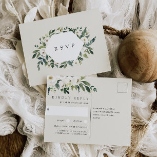 Carte Postale White Peony Floral Mariage Meice Choice RSVP