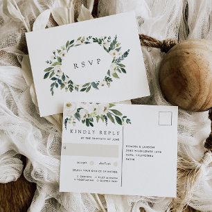 Carte Postale White Peony Floral Mariage Meice Choice RSVP