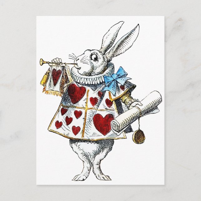 Carte Postale White Rabbit Alice Wonderland Hearts (Devant)