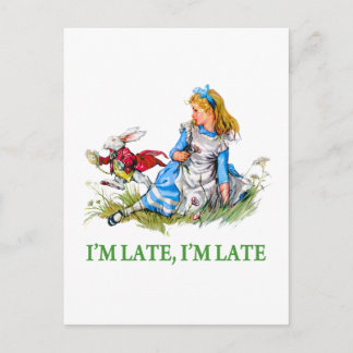 Carte Postale White Rabbit Rushes par Alice, "Je suis en retard,
