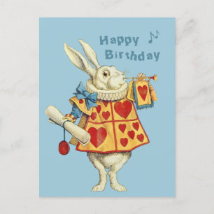 Carte Postale White Rabbit souffle la trompette Joyeux anniversa