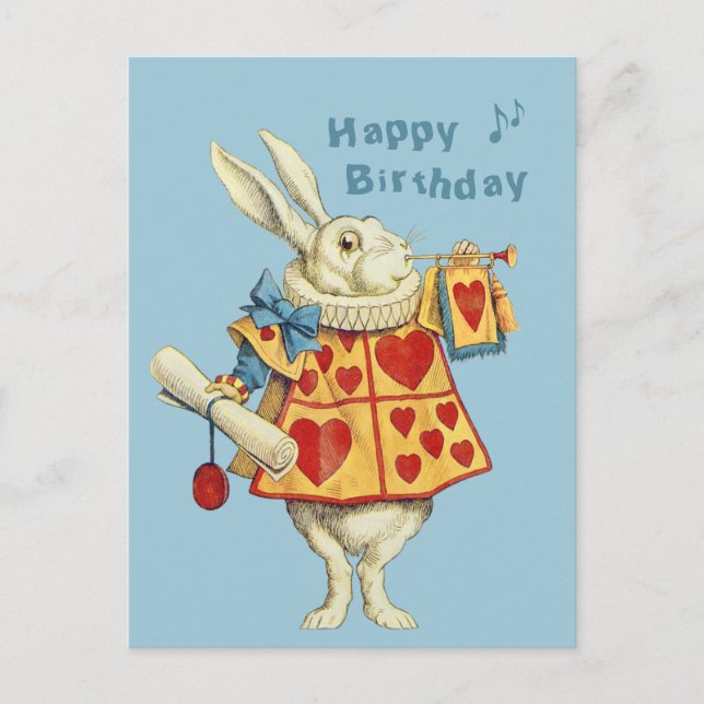 Carte Postale White Rabbit souffle la trompette Joyeux anniversa (Devant)