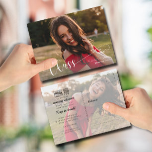 Carte Postale White Script GRADUATE Photo Thank You