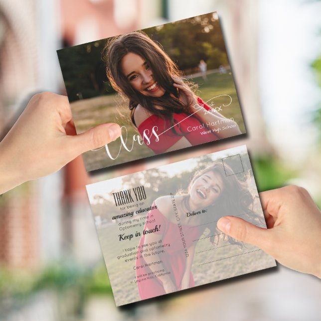 Carte Postale White Script GRADUATE Photo Thank You (Créateur téléchargé)