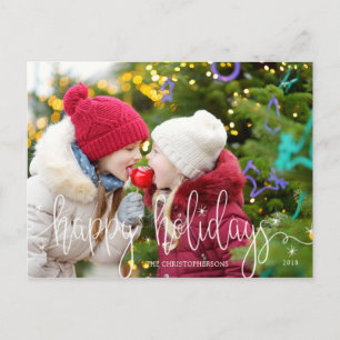 Carte Postale White Script HAPPY HOLIDAYS Photo Overlay