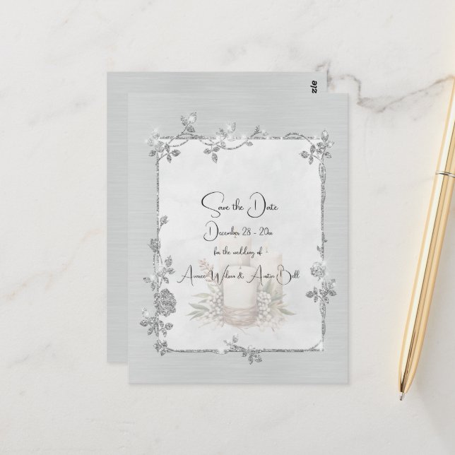 Carte Postale White Shiny Elegant Sparkly Save the Date (Devant/Arrière en situation)