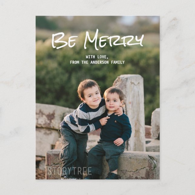Carte postale White Simple Script Be Merry Photo (Devant)