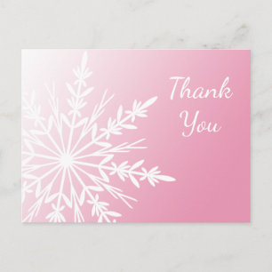 Carte Postale White Snowflake on Pink Winter Thank You